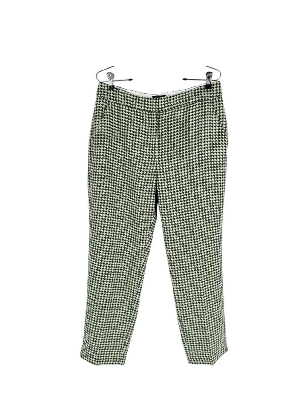 ME+EM Pants Womens Size 12 Green Ivory Houndstooth Classic Ankle Length